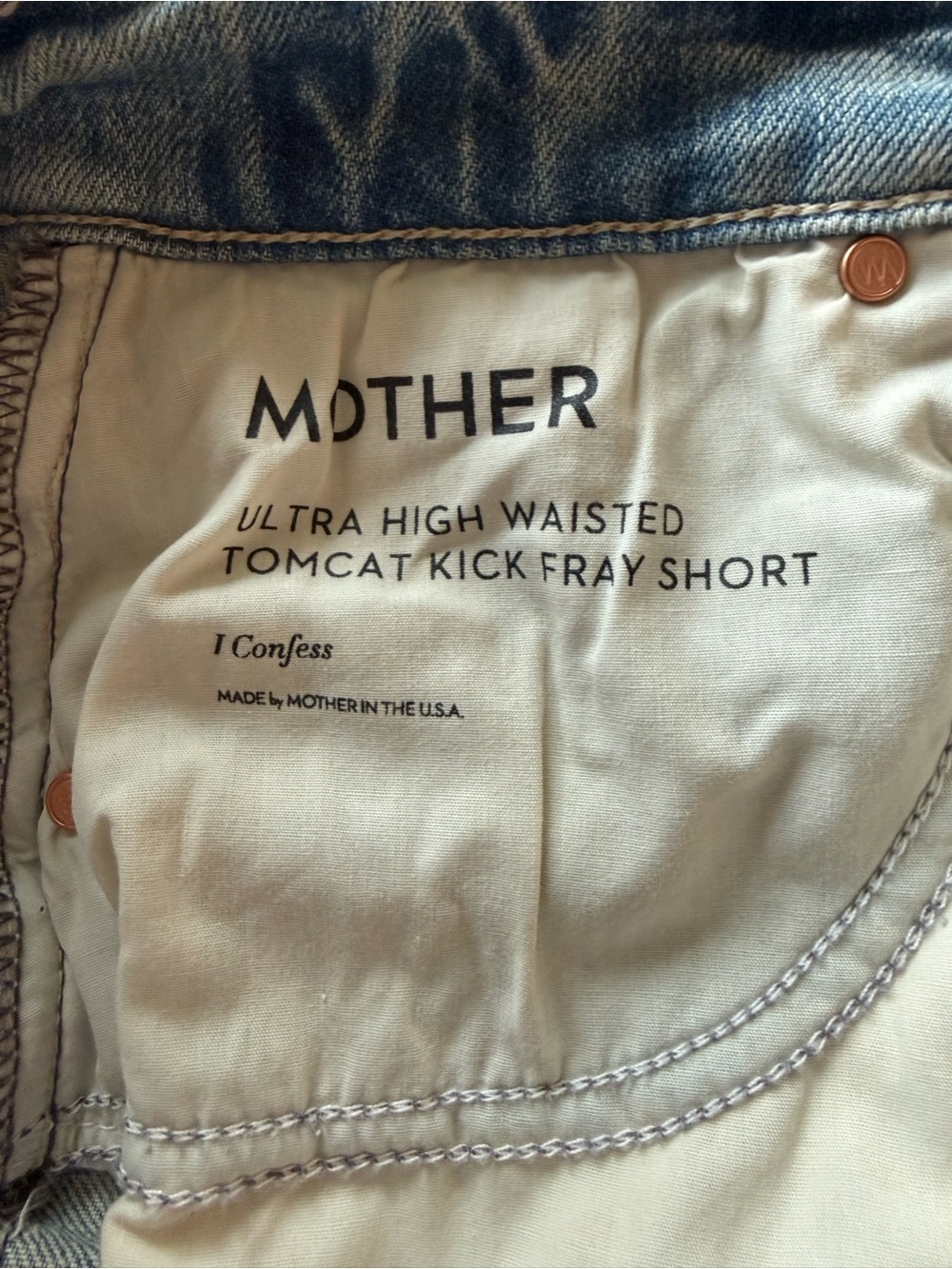 MOTHER Ultra High Waisted Tomcat Fray Denim Shorts - color: I Confess - Picture 11 of 11